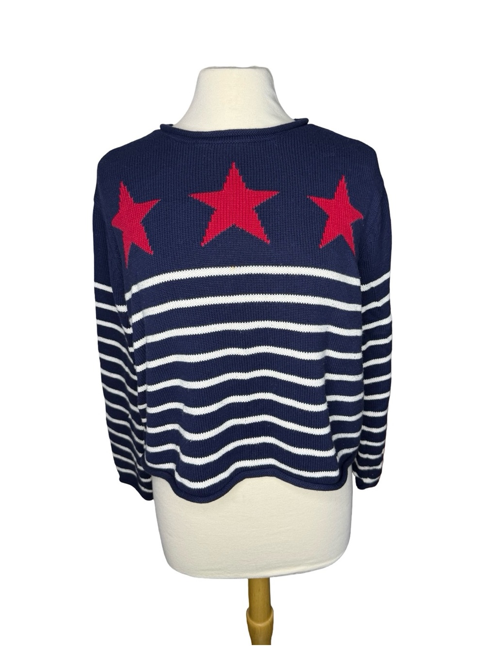 Norton Studio Sweater Women XL Patriotic Blue Red White Stars Stripe Knit USA